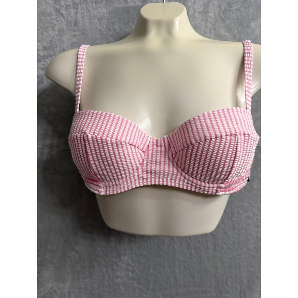 Kate Spade New York Pink White Smocked Bikini Bra Top. NWT. XS - Picture 1 of 9